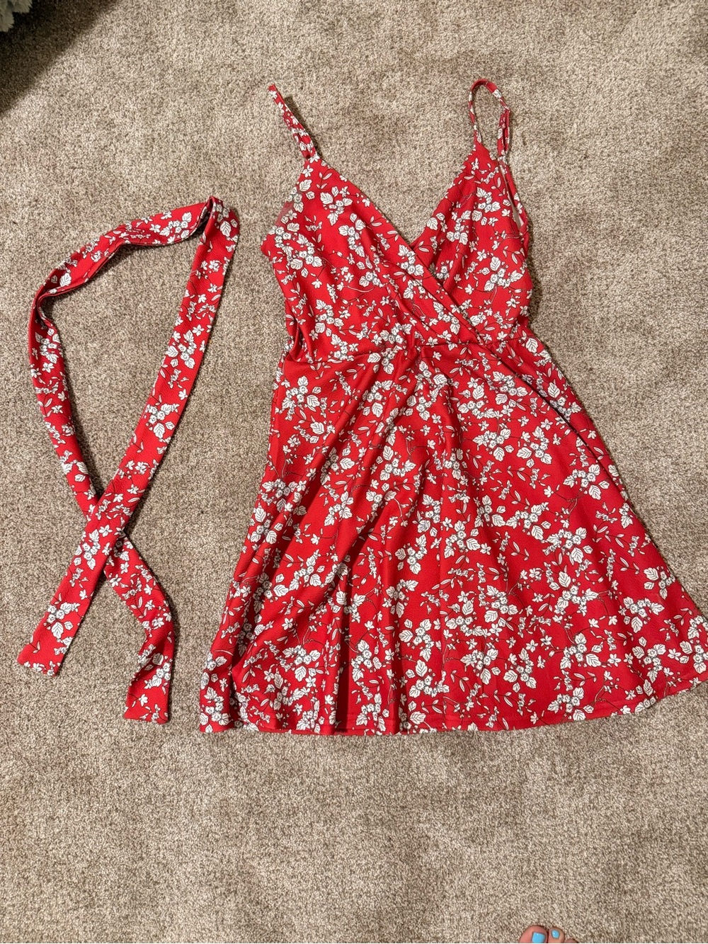 Red Floral Wrap Mini Dress with Removable Waist Tie